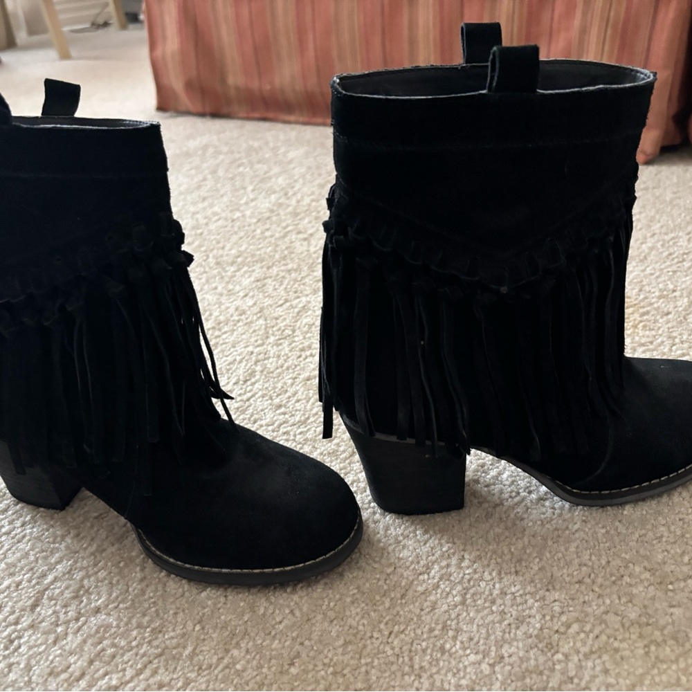 Black Fringe Ankle Boots
